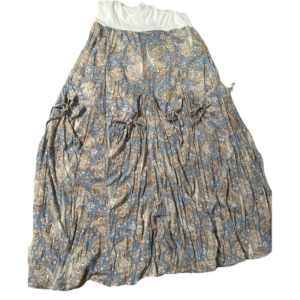 SURREALIST VTG Blue Tan Paisley Maxi Boho Prairie Peasant Size 3 Made In USA Y2K